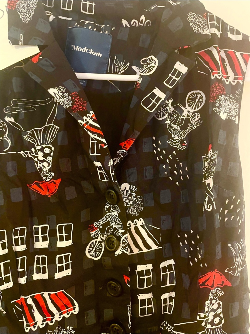 ModCloth Parisian Print Women's Dress - Red & White Accents - Picture 2 of 6